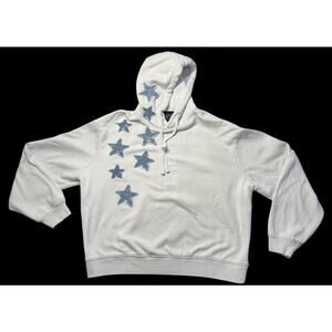 Man Boohooman Men's Light Blue Hoodie w/Blue Denim Stars/ Oversized M/Streetwear